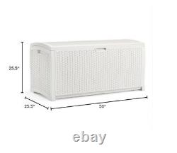99 Gallon Heavy Duty Resin Wicker Horizontal Outdoor Deck Box, White