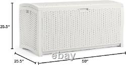 99 Gallon Heavy Duty Resin Wicker Horizontal Outdoor Deck Box, White
