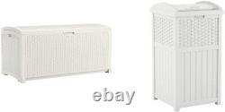 99 gallon heavy duty resin wicker horizontal outdoor deck box, white