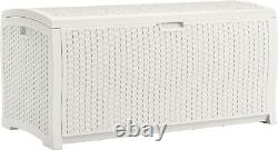 99 gallon heavy duty resin wicker horizontal outdoor deck box, white