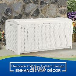 99 gallon heavy duty resin wicker horizontal outdoor deck box, white