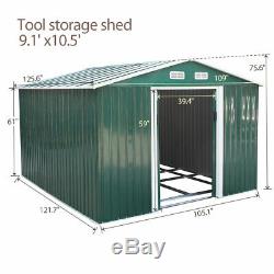 9x10x6ft Outdoor Garden Tool Shed Steel Metal Storage House Lockable door Green