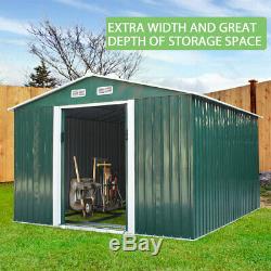 9x10x6ft Outdoor Garden Tool Shed Steel Metal Storage House Lockable door Green