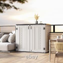 ADDOK Outdoor Horizontal Storage Cabinet, Outdoor Storage Sheds Waterproof/Lockab