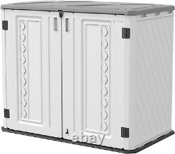 ADDOK Outdoor Horizontal Storage Cabinet, Outdoor Storage Sheds Waterproof/Lockab