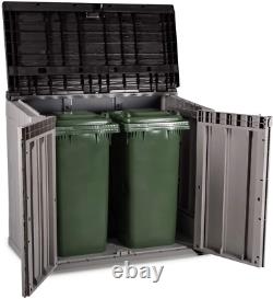 All-Weather Outdoor Horizontal Storage Shed Cabinet for Trash Cans Garden Tools