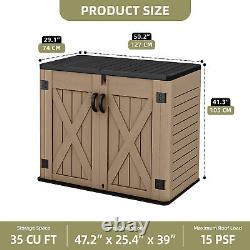 All-Weather Resin Outdoor Tool Cabinet 35CuFT Horizontal Garden Wastebin Storage