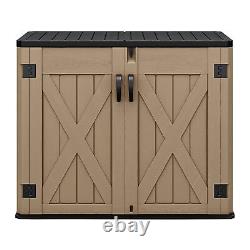 All-Weather Resin Outdoor Tool Cabinet 35CuFT Horizontal Garden Wastebin Storage
