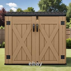 All-Weather Resin Outdoor Tool Cabinet 35CuFT Horizontal Garden Wastebin Storage
