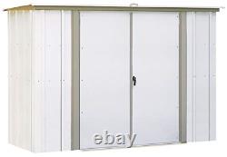 Arrow 8' x 3' Eggshell with Taupe Trim Pent Roof Galvanized Steel Garden Shed