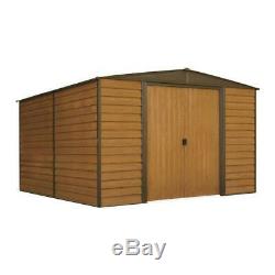 Arrow Outdoor Storage Shed 10 ft. W x 12 ft. D Sliding Door Metal Wood-Grain