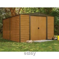 Arrow Outdoor Storage Shed 10 ft. W x 12 ft. D Sliding Door Metal Wood-Grain