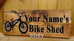 Bike Shed Sign Bmx Mountain Bikes Room Garage Shed Storage Racks PERSONALISED Ne
