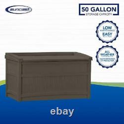 Deck Storage Boxes Outdoor 50 Gallon Resin Seat Light Backyard Organize Sheds