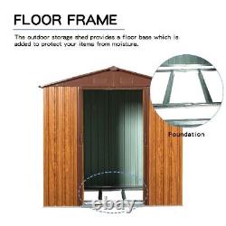 Deep metal storage, woodgrain horizontal siding, sliding doors and padlocks
