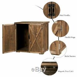 Double Outdoor Wooden Storage Cabinet Cupboard Shed Garden Tools Gardening Wood