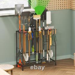 Garden Tool Organizer Stand Heavy-Duty Metal Yard Tool Rack for Garage &