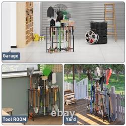 Garden Tool Organizer Stand Heavy-Duty Metal Yard Tool Rack for Garage &