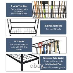 Garden Tool Organizer Stand Heavy-Duty Metal Yard Tool Rack for Garage &
