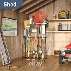 Garden Tool Organizer Stand Heavy-Duty Metal Yard Tool Rack for Garage &