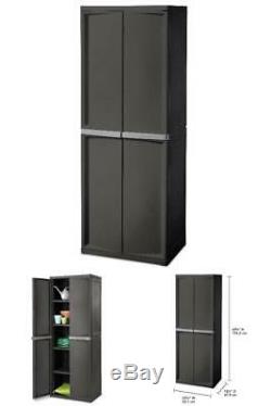 Horizontal Cabinet Storage Shed Outdoor Plastic Garage Shelves Garden Lockable
