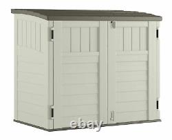 Horizontal Resin Outdoor Storage Shed w Floor, Wide Door, Locking, Vanilla White