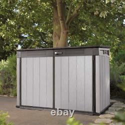 Horizontal Storage Shed Resin Outdoor Garden Gardening Garbage Trash Tools Grey