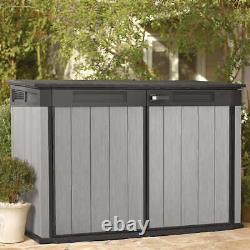 Horizontal Storage Shed Resin Outdoor Garden Gardening Garbage Trash Tools Grey