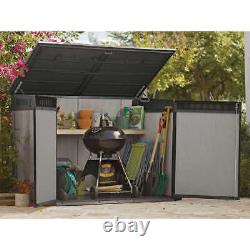 Horizontal Storage Shed Resin Outdoor Garden Gardening Garbage Trash Tools Grey