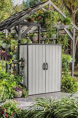 KETER Premier Tall Resin Outdoor Storage Shed with Shelving Brackets for Patio