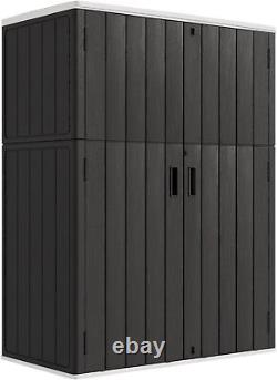 KINYING Horizontal Outdoor Storage Shed, Resin Outdoor Storage Cabinet Waterproof