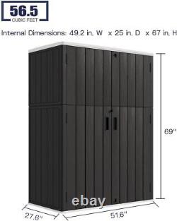 KINYING Horizontal Outdoor Storage Shed, Resin Outdoor Storage Cabinet Waterproof