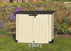 Keter Large Garden Storage Box Plastic Outdoor Wheelie Bin Bike Tool Store Shed