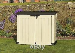 Keter Large Garden Tools Storage Box Plastic Outdoor Wheelie Bin Bike Shed Store