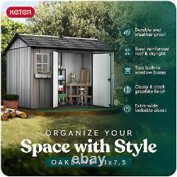 Keter Oakland 11 x 7.5 Foot Outdoor Shed for Garden Accessories and Tools, Gray