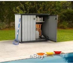 Keter Patio Storage Shed Tool Cabinet Outdoor Resin Horizontal Plastic Lockable