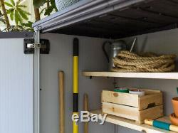 Keter Premier Tall Resin Outdoor Storage Shed With Shelving Brackets For Patio