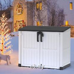 LHBGO Light Gray Outdoor Resin Storage Shed 36 Cu. Ft. Garden Horizontal Storage