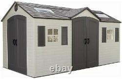 Large Lifetime 15' x 8' Outdoor Storage Shed Dual Entry Doors Skylights Windows