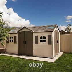 Large Lifetime 15' x 8' Outdoor Storage Shed Dual Entry Doors Skylights Windows