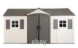 Large Lifetime 15' x 8' Outdoor Storage Shed Dual Entry Doors Skylights Windows