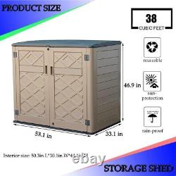Large horizontal storage shed, 38 cu. Ft Resin garden shed weatherproof, lockable