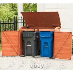 Leisure Season Trash Can Storage Horizontal Refuse Storage Shed in Brown