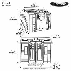 Lifetime 10 x 8 Side Entry Storage Shed With Carriage Doors Floor 60178