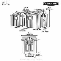 Lifetime 20 X 8 Outdoor Storage Shed Building + Floor Carriage Doors 60127