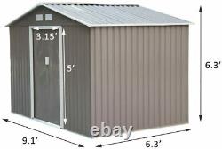 Outdoor 9' x 6' Gray Metal Backyard Tool Storage Shed with Lockable Sliding Door