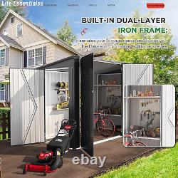 Outdoor Bike Storage Shed 4 x 7.5' Outdoor Horizontal Shed, Triple Lockable Door