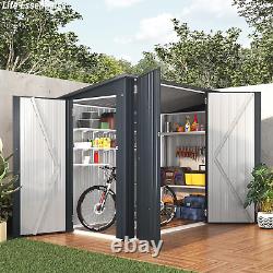 Outdoor Bike Storage Shed 4 x 7.5' Outdoor Horizontal Shed, Triple Lockable Door