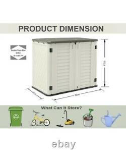 Outdoor Garden Storage Shed, Plastic and Horizontal, Gray, Beige, and Black
