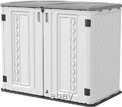 Outdoor Horizontal Storage Cabinet, Outdoor Storage Sheds Waterproof/Lockable